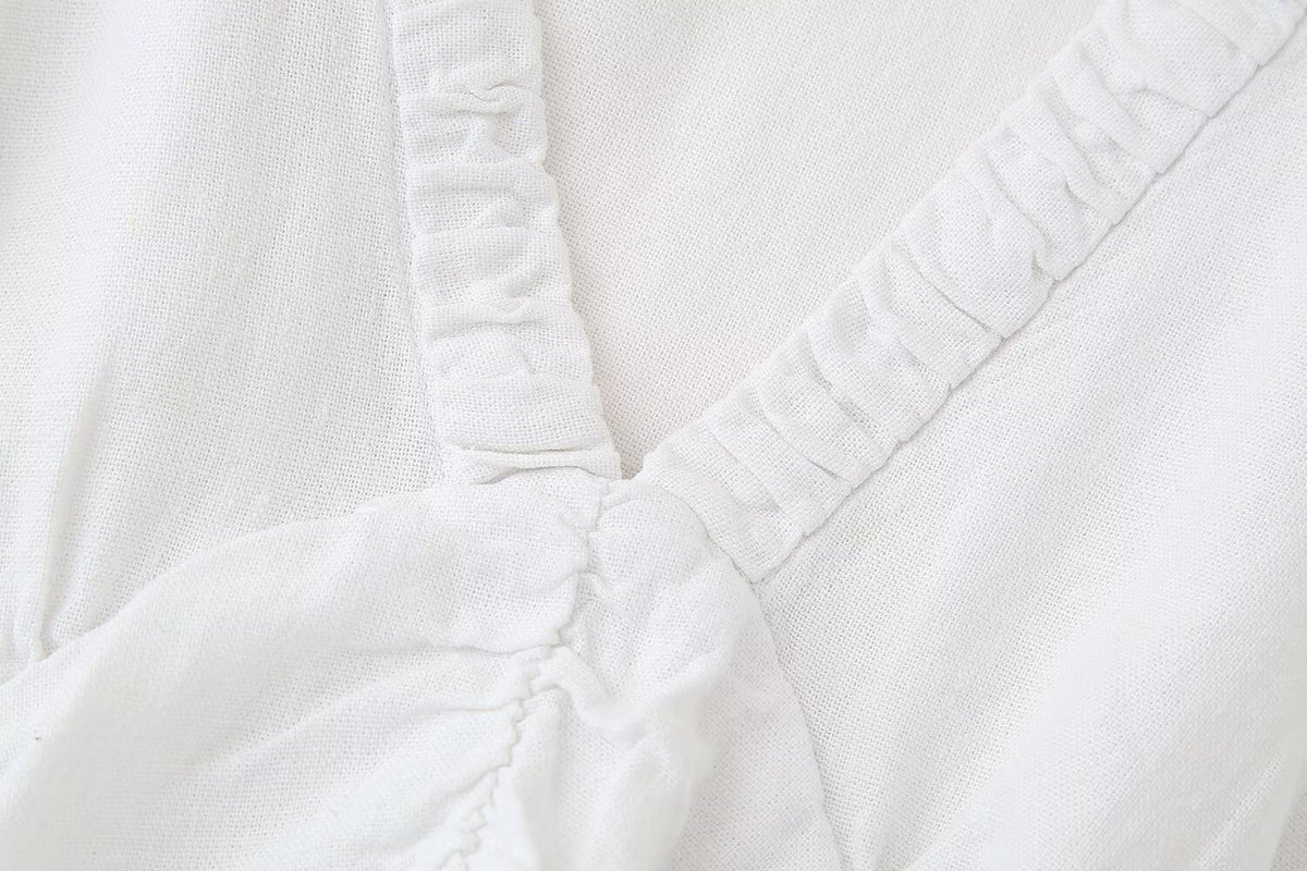 Women's Linen Blended Laminated Decoration Sleeve Shirt