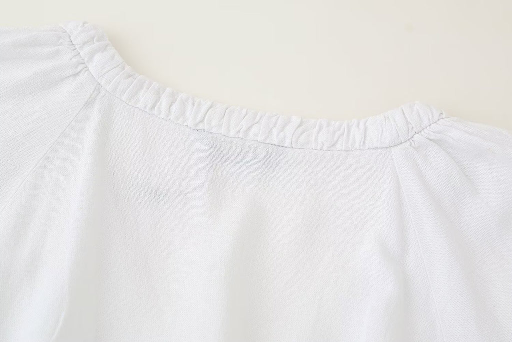 Women's Linen Blended Laminated Decoration Sleeve Shirt