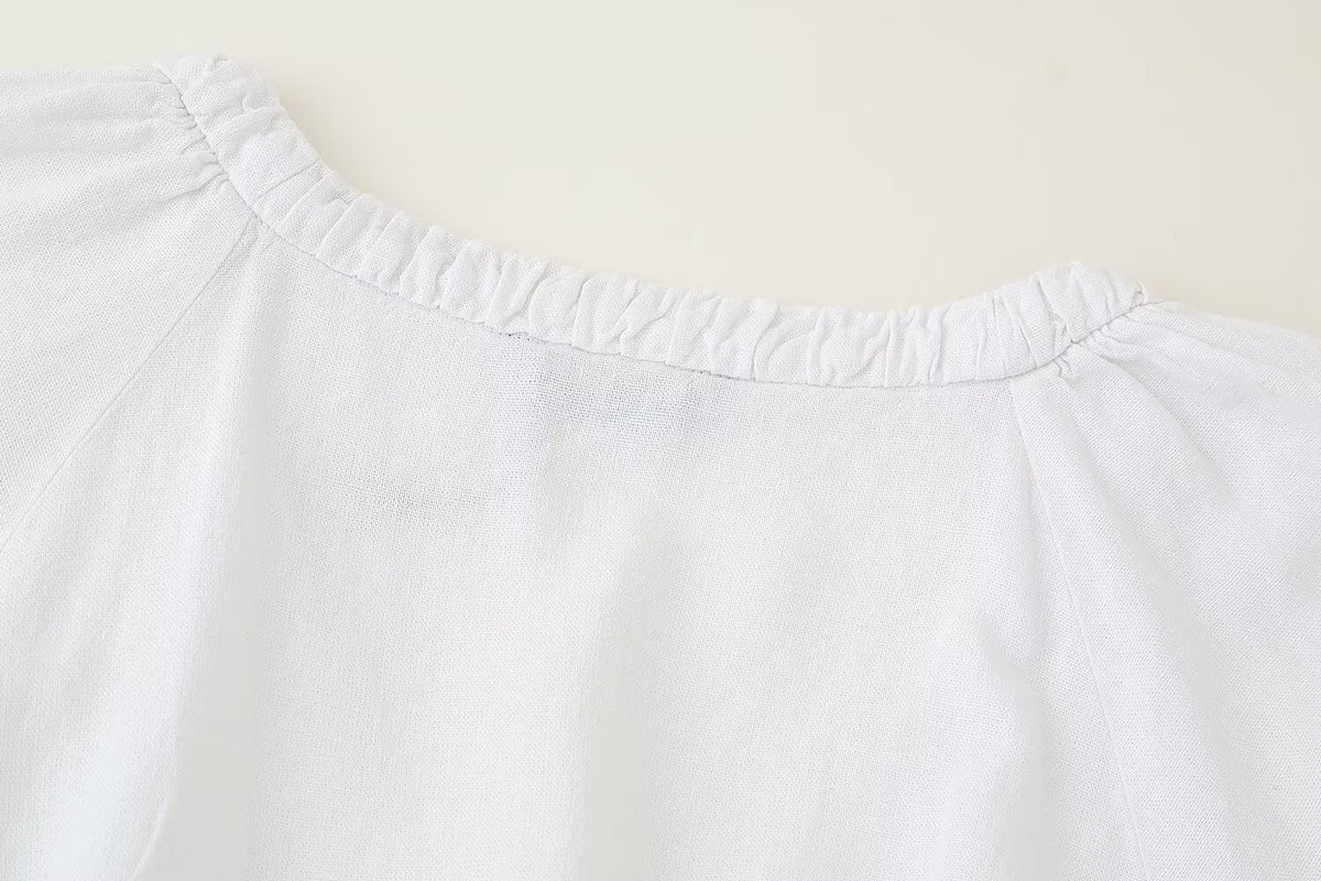 Women's Linen Blended Laminated Decoration Sleeve Shirt
