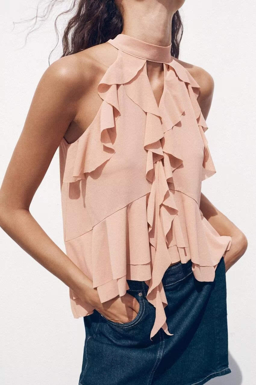 Women's French Collar Detail Halter Top