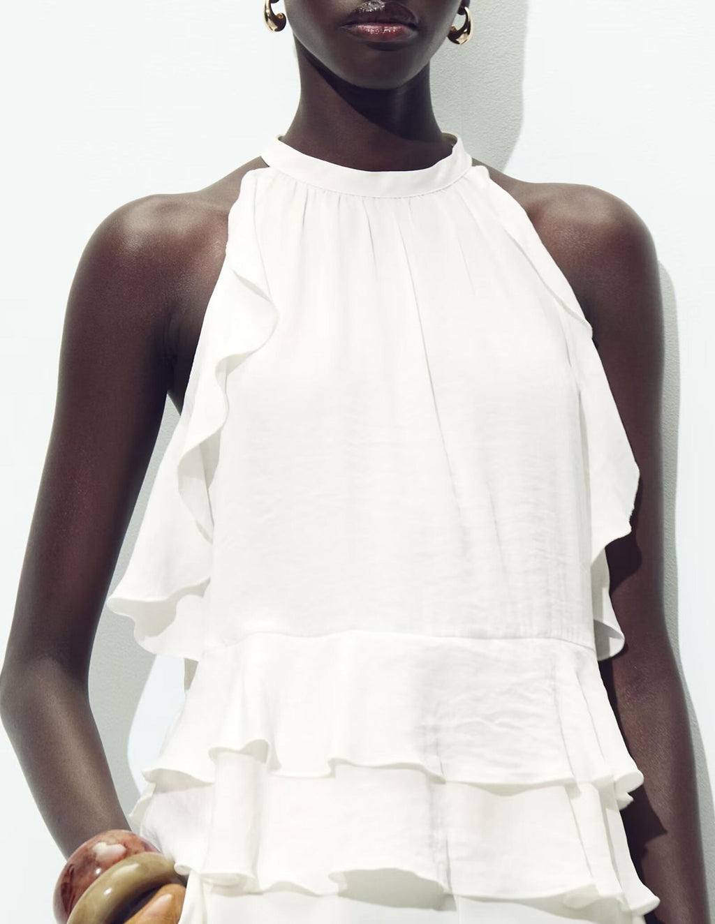Summer Women Clothing Laminated Decoration Hanging Collar Casual Vest Top