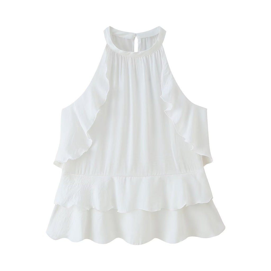 Summer Women Clothing Laminated Decoration Hanging Collar Casual Vest Top