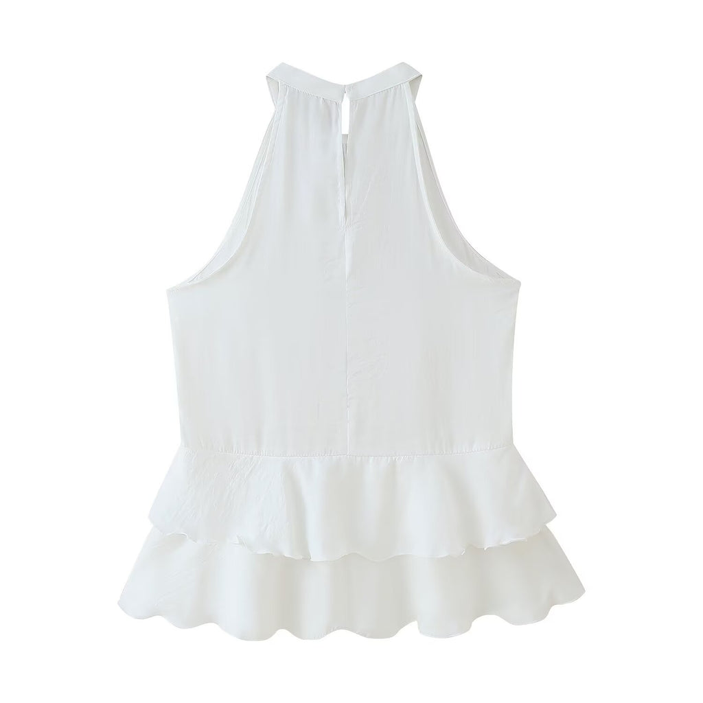 Summer Women Clothing Laminated Decoration Hanging Collar Casual Vest Top