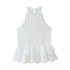 Summer Women Clothing Laminated Decoration Hanging Collar Casual Vest Top
