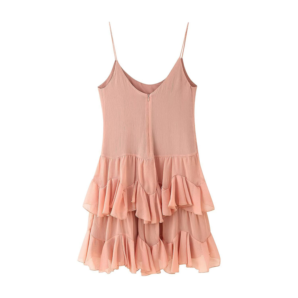 Ruched Ruffle Spaghetti-Strap A-Line Mini Dress