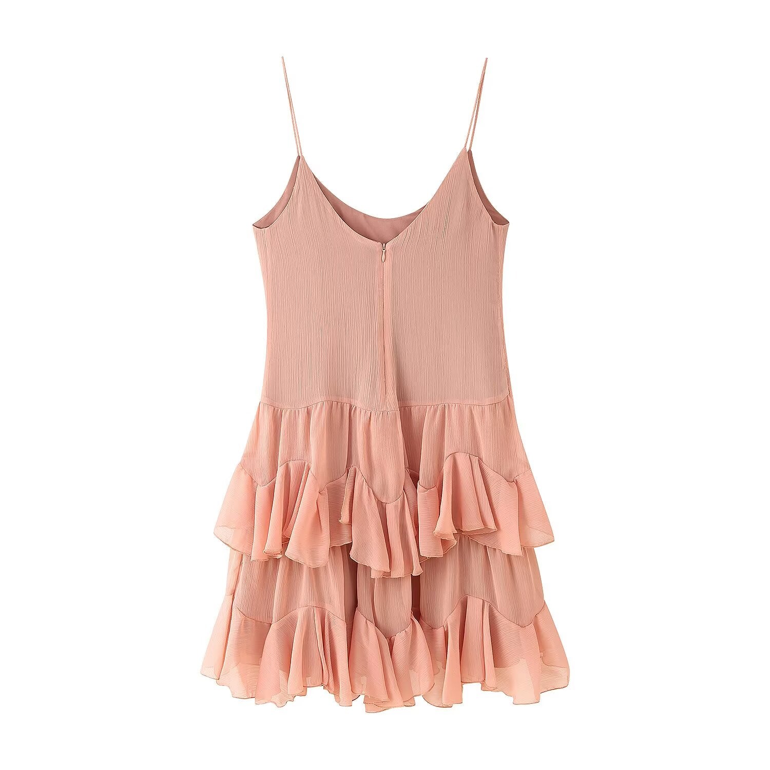 Ruched Ruffle Spaghetti-Strap A-Line Mini Dress