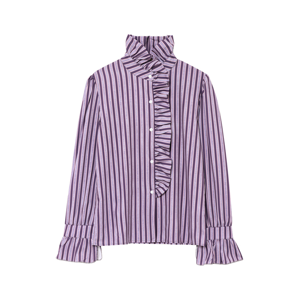 Women's Plaid Ruffle Trim Collared Shirt