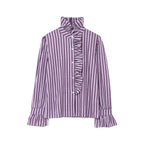 Women's Plaid Ruffle Trim Collared Shirt