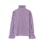 Women's Plaid Ruffle Trim Collared Shirt