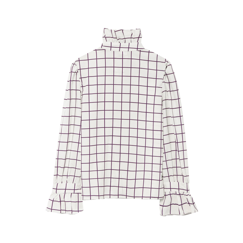 Women's Plaid Ruffle Trim Collared Shirt