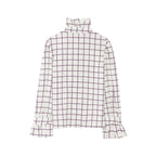 Women's Plaid Ruffle Trim Collared Shirt