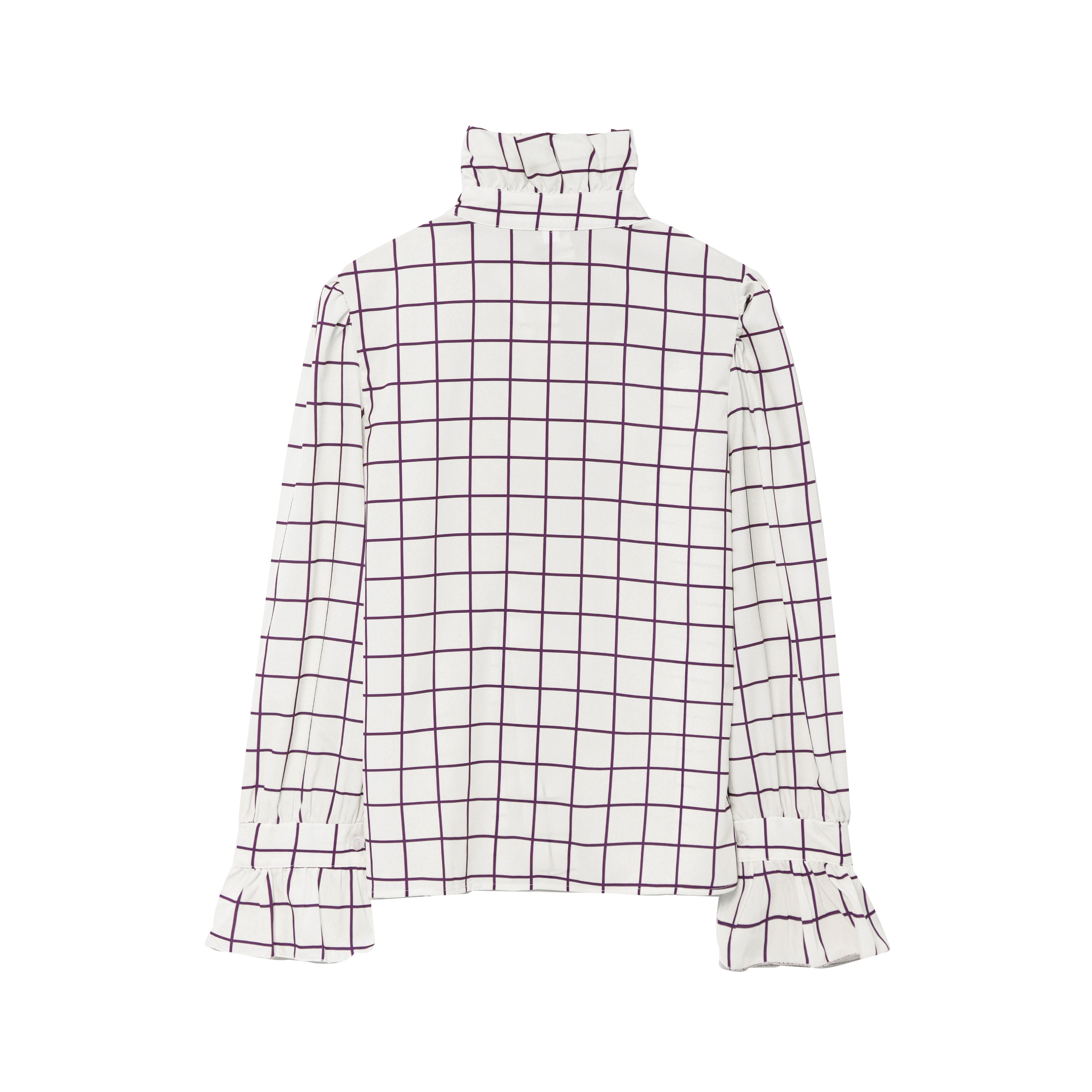 Women's Plaid Ruffle Trim Collared Shirt