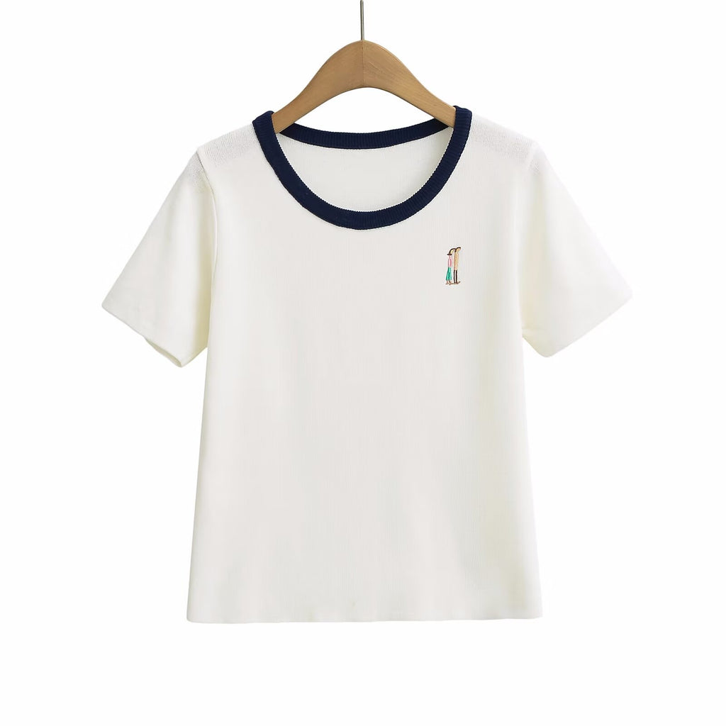 Women's Embroidered Graphic Crew Neck T-Shirt