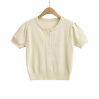 Women's Puff Sleeve Crew Neck Knit Top