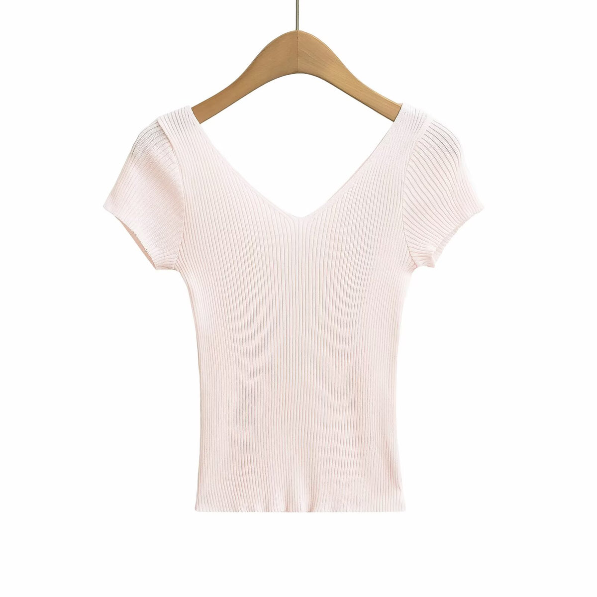 Women's Sweet V Neck Short Sleeve Solid Color Knitwear Top