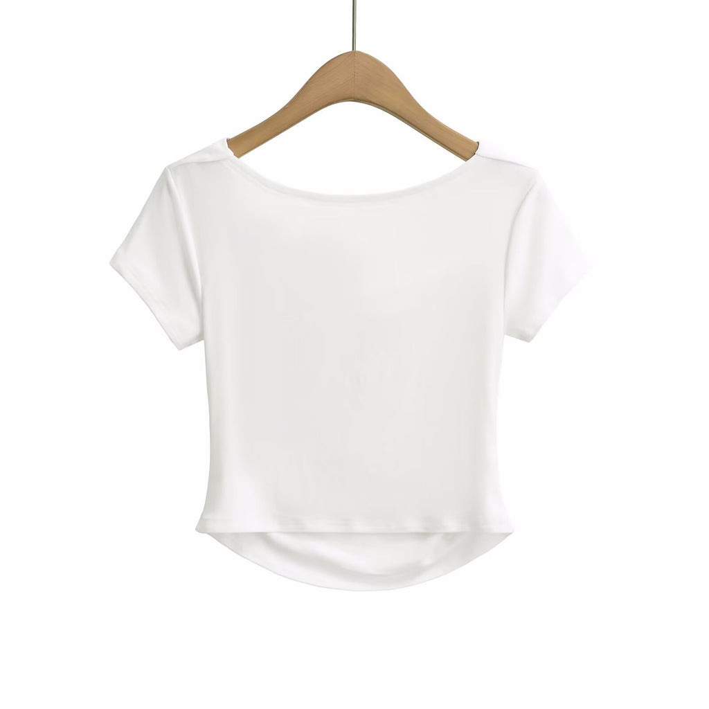 Women’s Multicolor Ruched Asymmetric Short Sleeve Top
