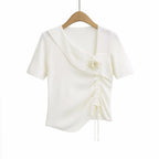 Women's 3D Floral Ruched Short Sleeve Top