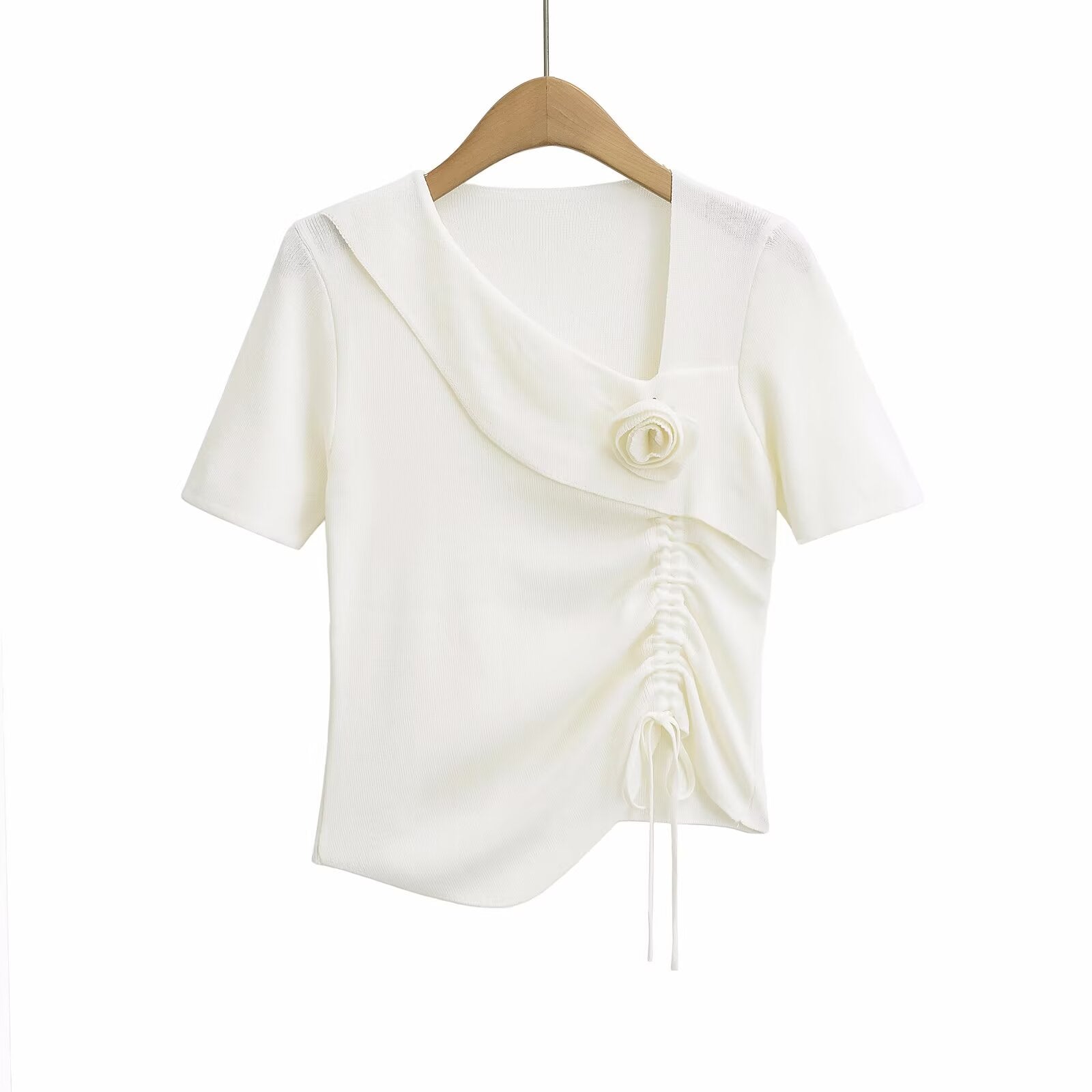 Women's 3D Floral Ruched Short Sleeve Top