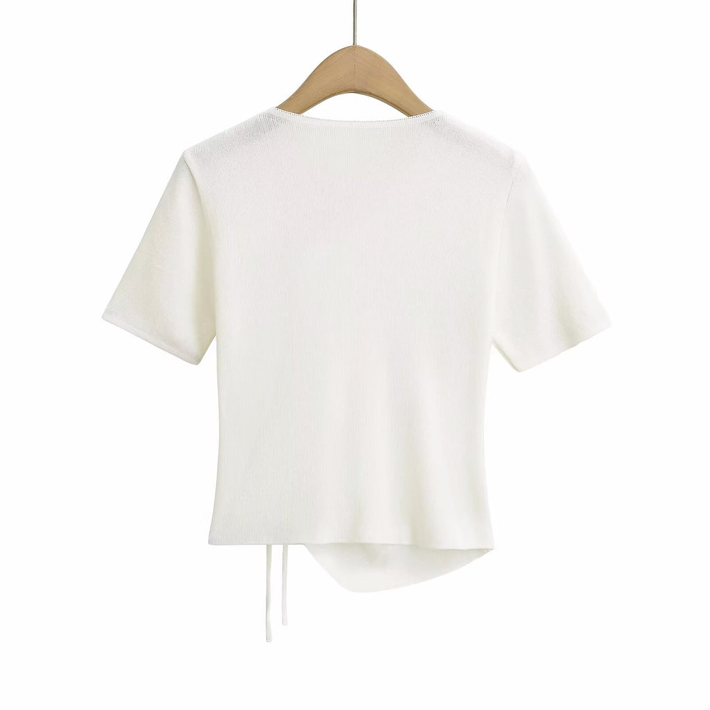 Women's 3D Floral Ruched Short Sleeve Top