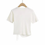 Women's 3D Floral Ruched Short Sleeve Top