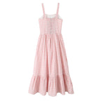 French Retro Plaid Lace-Up Bow Strap Large Swing Dress
