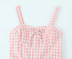 French Retro Plaid Lace-Up Bow Strap Large Swing Dress