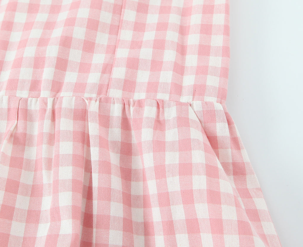 French Retro Plaid Lace-Up Bow Strap Large Swing Dress