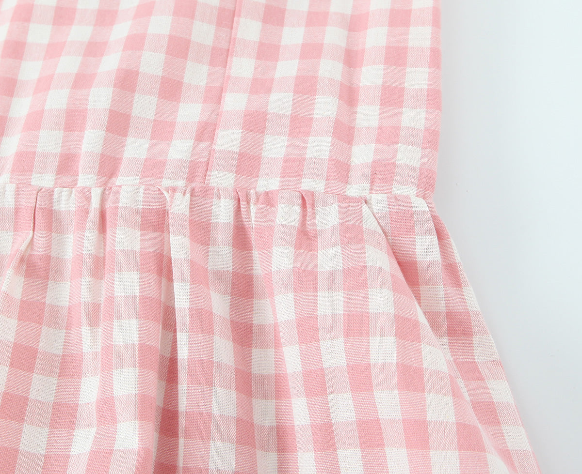 French Retro Plaid Lace-Up Bow Strap Large Swing Dress