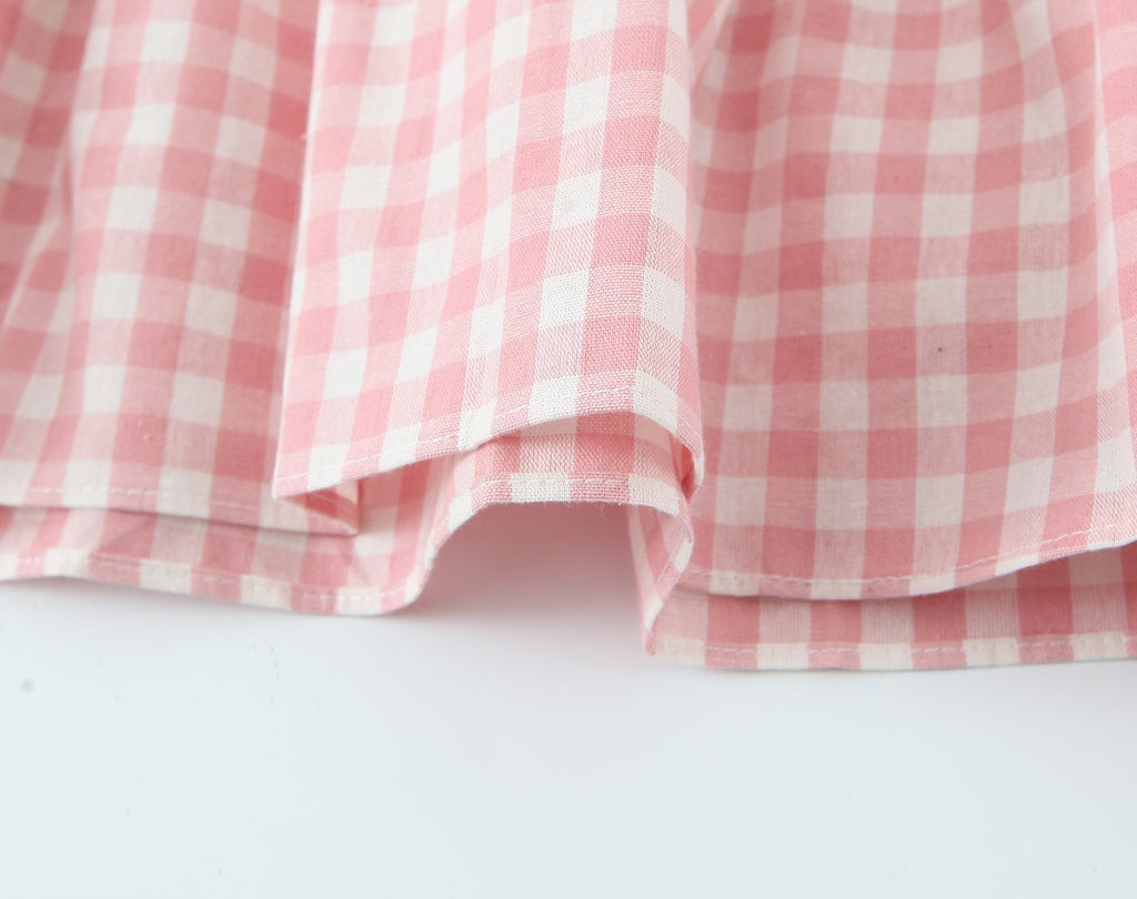 French Retro Plaid Lace-Up Bow Strap Large Swing Dress