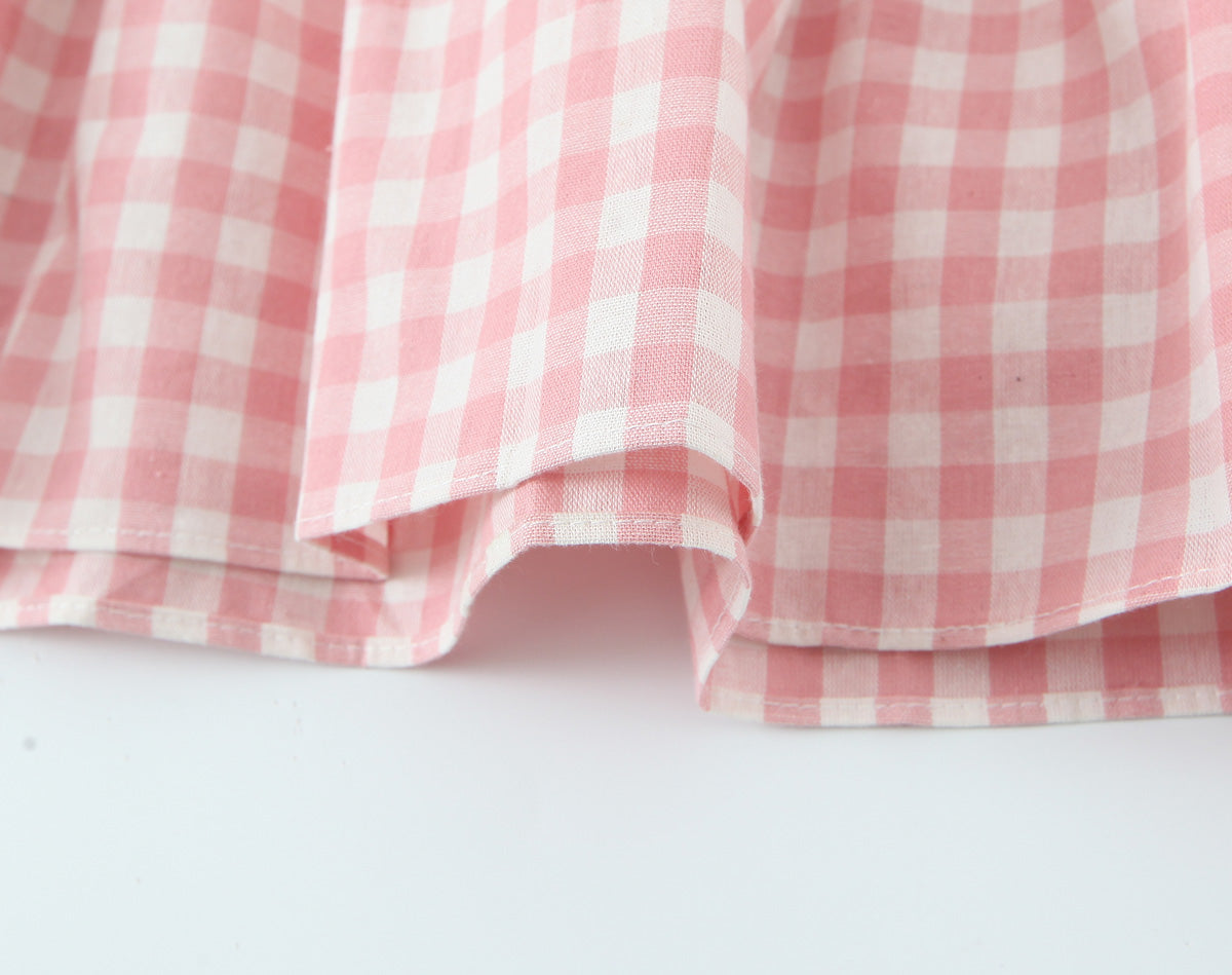 French Retro Plaid Lace-Up Bow Strap Large Swing Dress