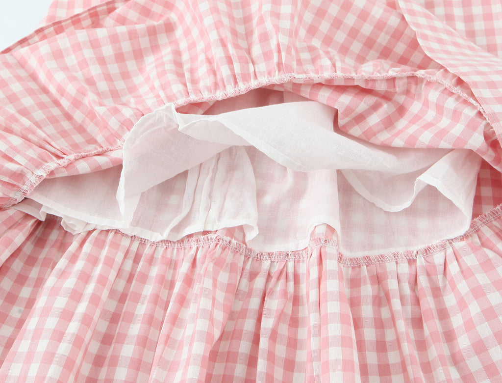 French Retro Plaid Lace-Up Bow Strap Large Swing Dress