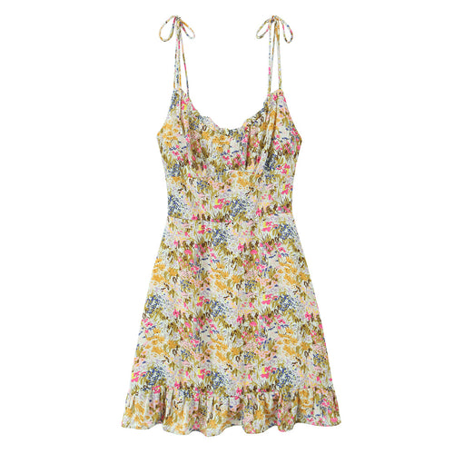Women Sexy Backless Hip Women Floral Tie Neck Dress