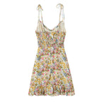 Women Sexy Backless Hip Women Floral Tie Neck Dress