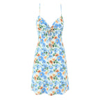 French Little Daisy Printed Lace Up Bow V Neck Strap Dress