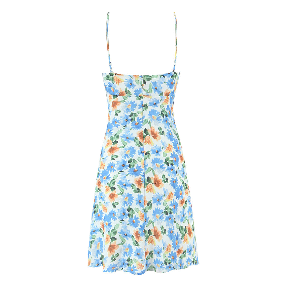 French Little Daisy Printed Lace Up Bow V Neck Strap Dress