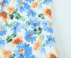 French Little Daisy Printed Lace Up Bow V Neck Strap Dress