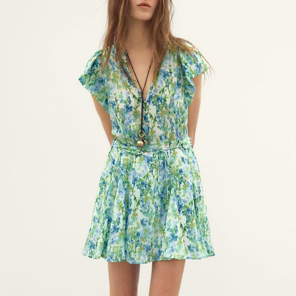 Temperamental Lace Printing Shirt Mini Dress