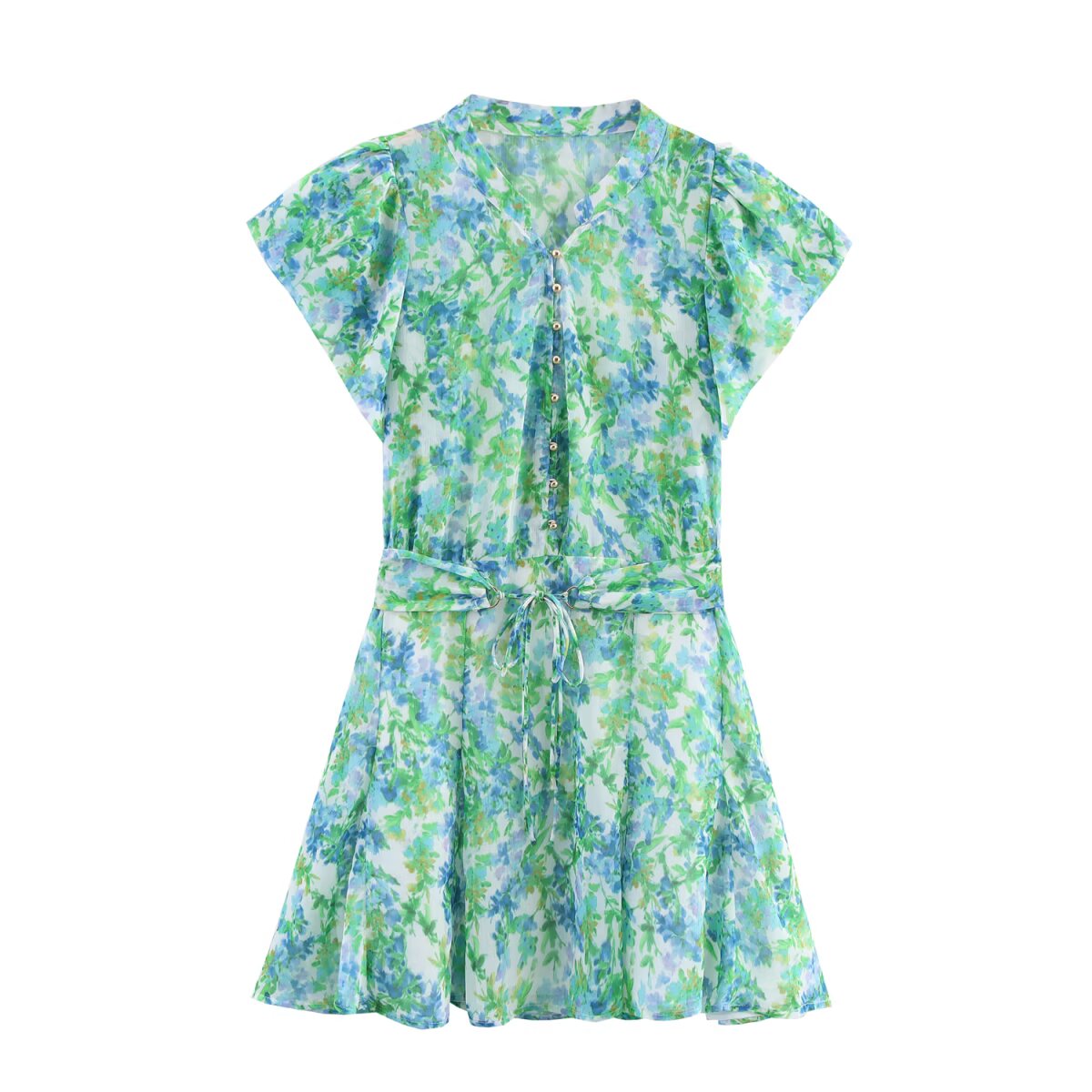 Temperamental Lace Printing Shirt Mini Dress