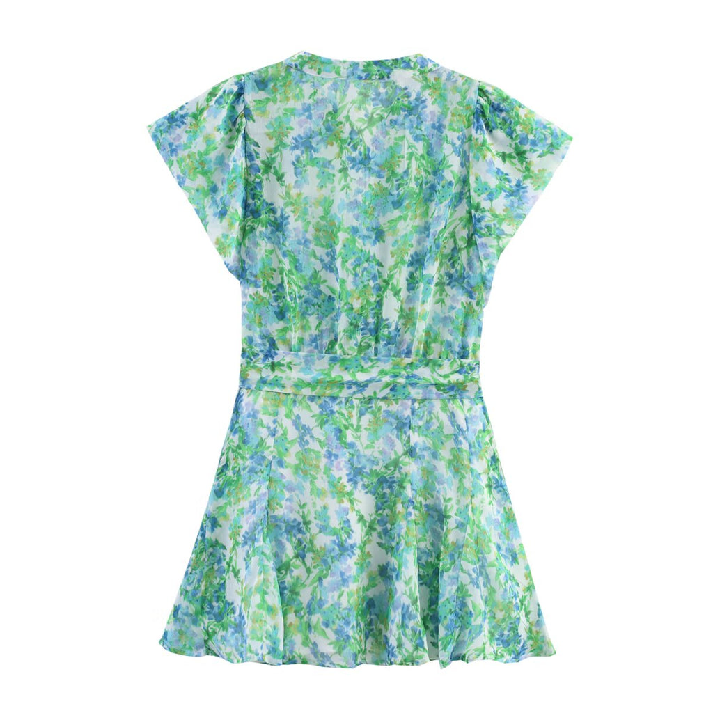 Temperamental Lace Printing Shirt Mini Dress
