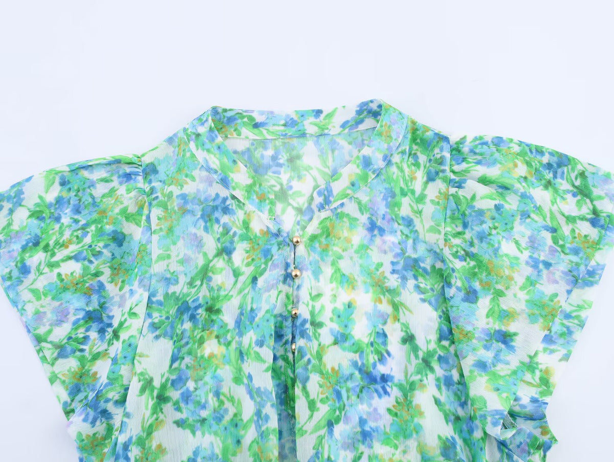 Temperamental Lace Printing Shirt Mini Dress