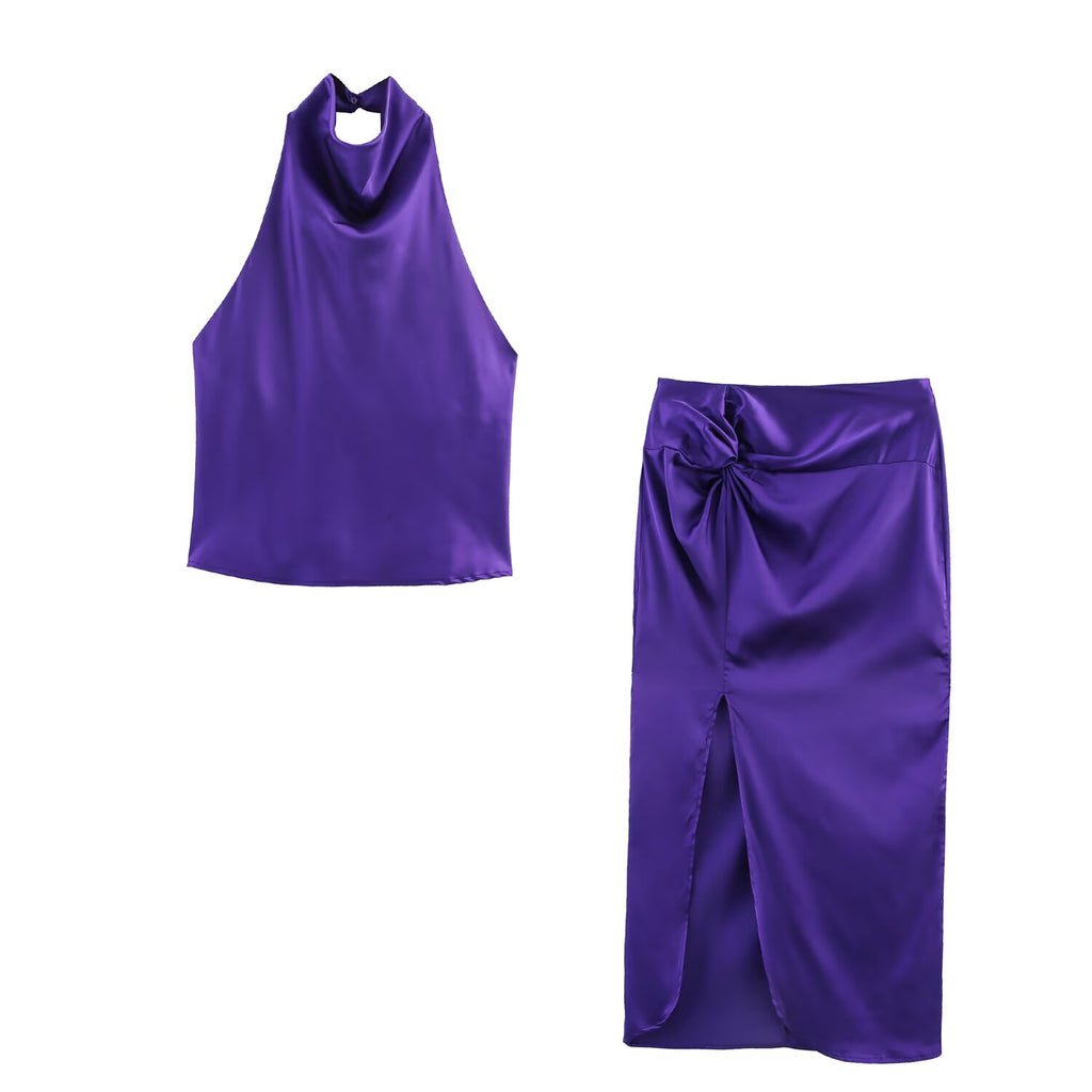 Women's Halter Sleeveless Top and Skirt Two-Piece Set