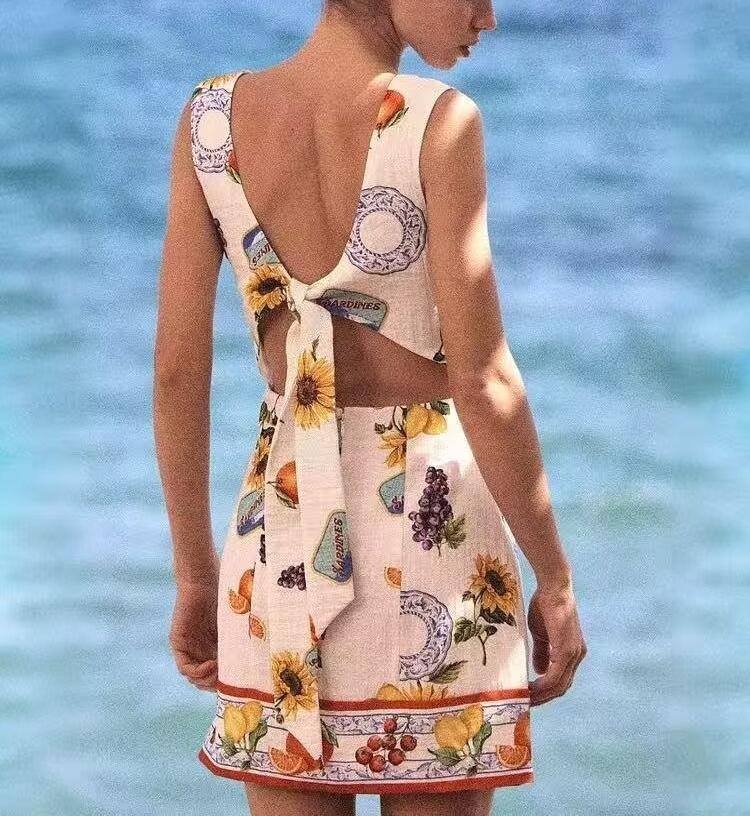 Summer Graceful V-Neck Back Series Bowknot Short Dress