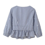 Women's Embroidered Plaid V-Neck Blouse