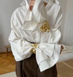 Women's Satin Scarf Detail Long Sleeve Shirt