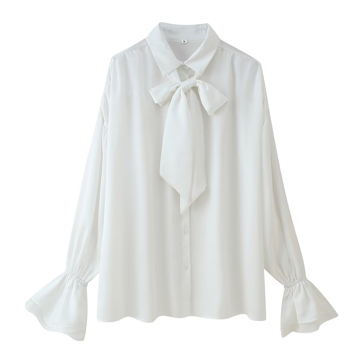 Women's Satin Scarf Detail Long Sleeve Shirt