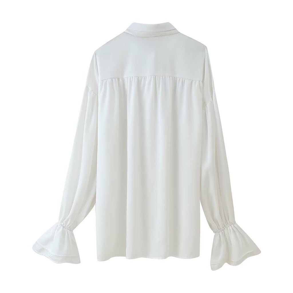 Women's Satin Scarf Detail Long Sleeve Shirt