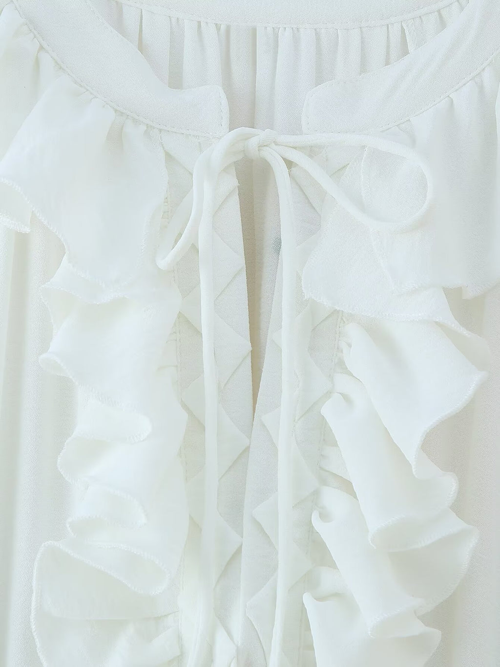 Ruffled Tie-Neck Long Sleeve A-Line Midi Dress