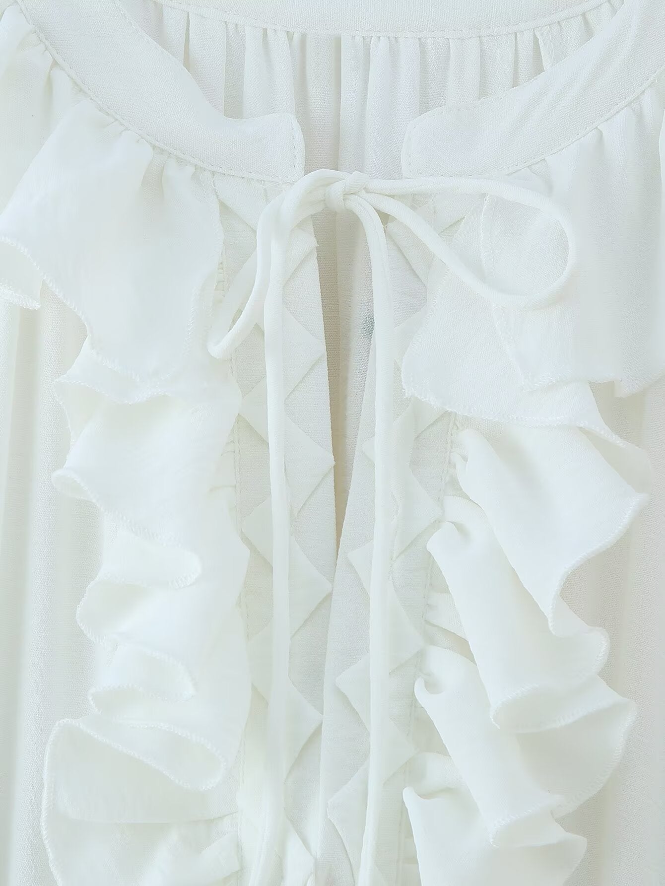 Ruffled Tie-Neck Long Sleeve A-Line Midi Dress