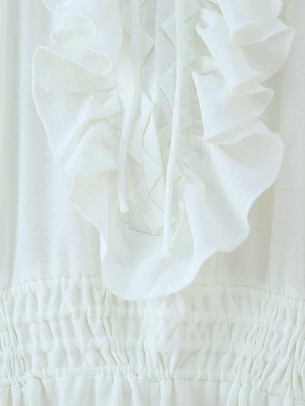 Ruffled Tie-Neck Long Sleeve A-Line Midi Dress