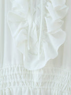 Ruffled Tie-Neck Long Sleeve A-Line Midi Dress
